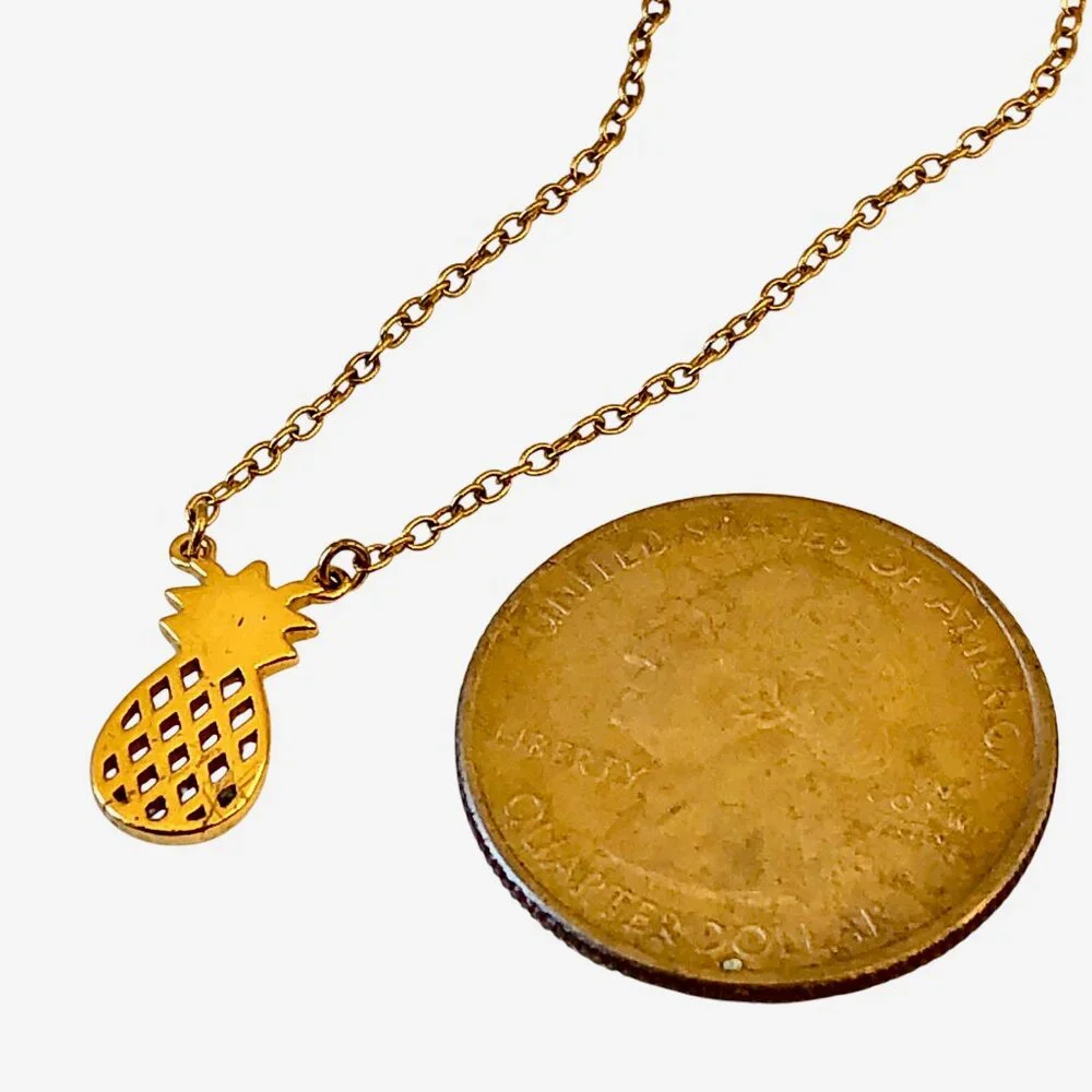 By STERLING FOREVER Pineapple Cutout Pendant Necklace Silver & Gold Wash GIRLS